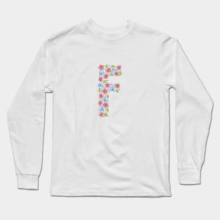 Floral Monogram Letter F - pink and blue Long Sleeve T-Shirt